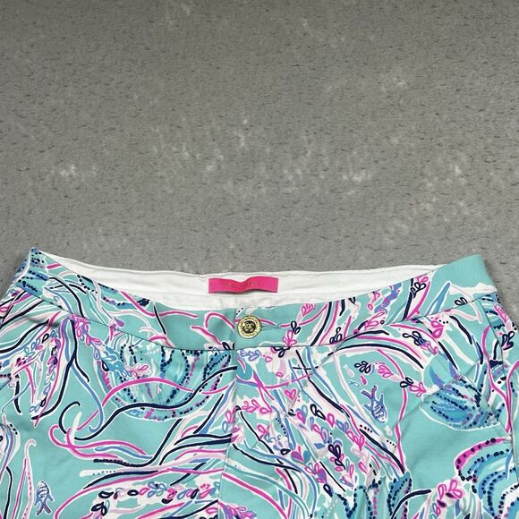 Lilly Pulitzer Shorts Buttercup Knit Womens 8 Blue Stretched Pockets Scalloped - Picture 2 of 13